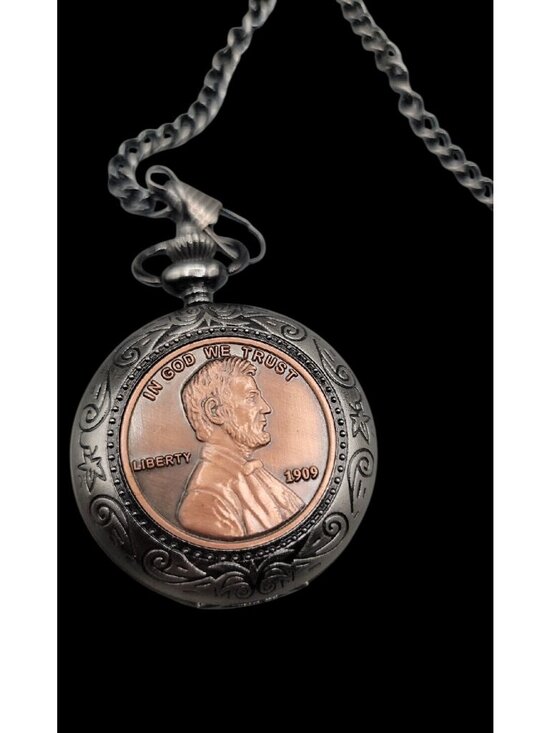 Vintage Collections Other - Vintage Abraham Lincoln American Pocket Watch 13" Fob Silver Tone Penny Design